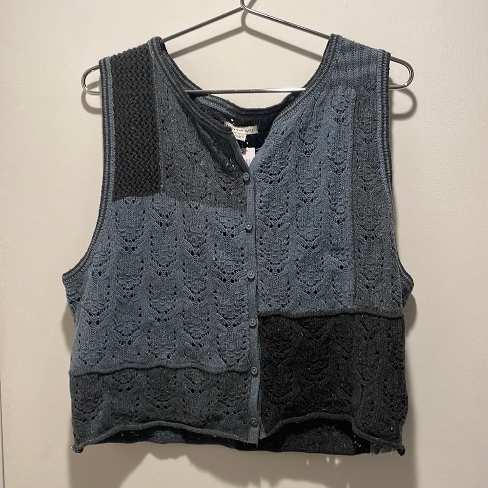 NWT - American Eagle Cropped Blue Crochet Top XL
